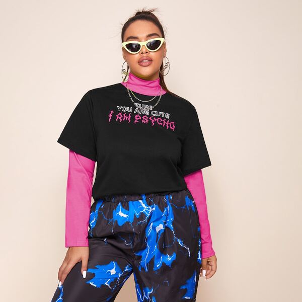 

Plus 2 In 1 Color Block Slogan Graphic Tee, Multicolor