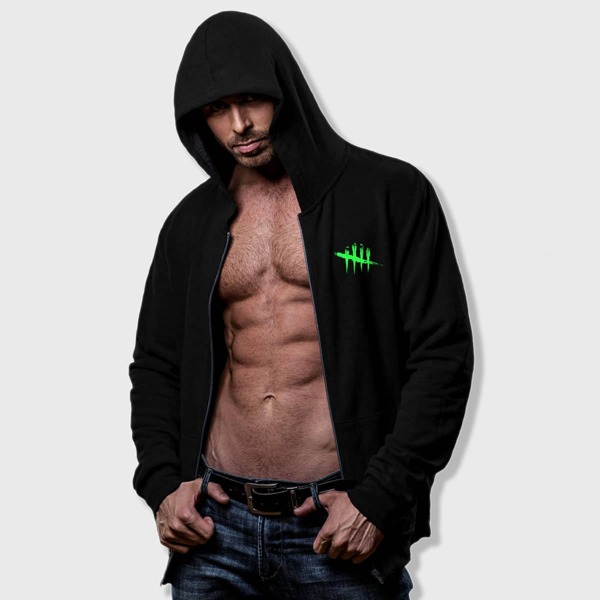 

Men Graphic Print Zip Up Hoodie, Black