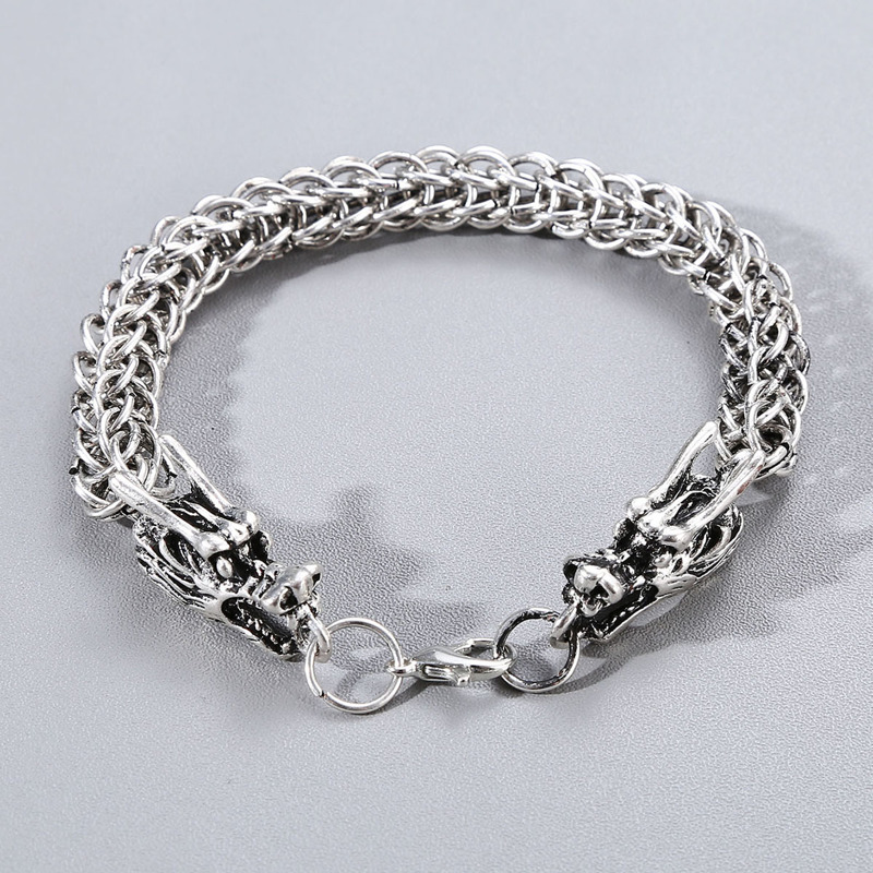 

Guys Chinese Dragon Decor Bracelet, Silver