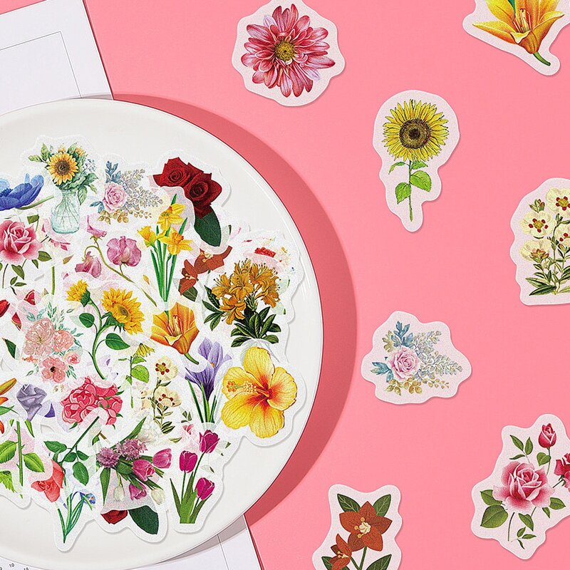 

40pcs Flower Print Sticker, Multicolor