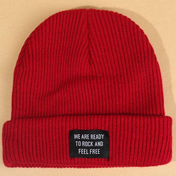 

Slogan Patch Beanie, Burgundy
