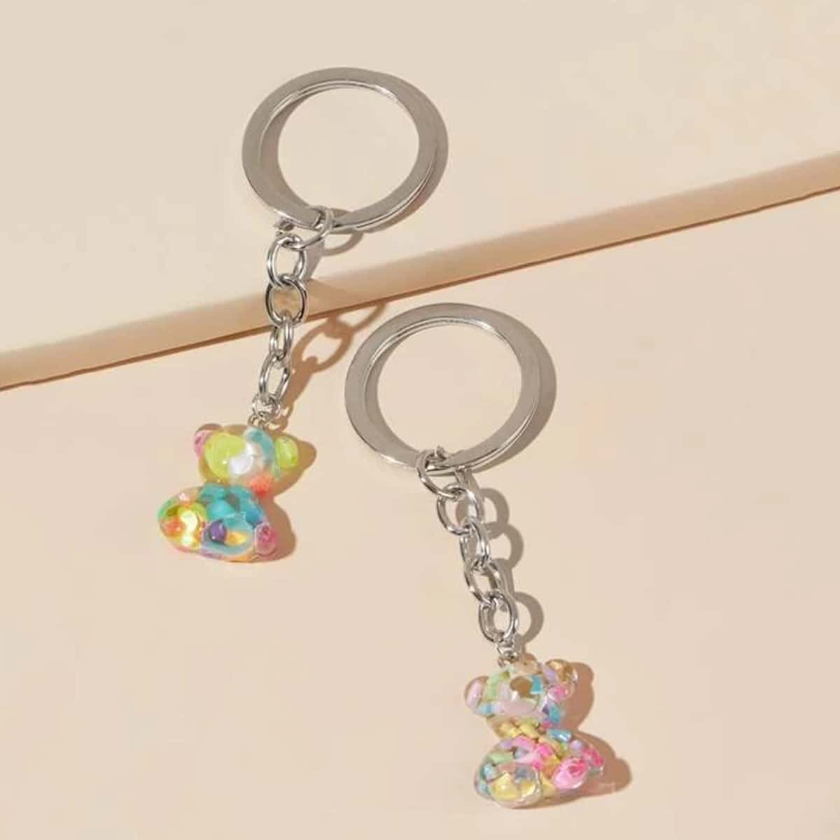 

2pcs Bear Decor Keychain, Silver