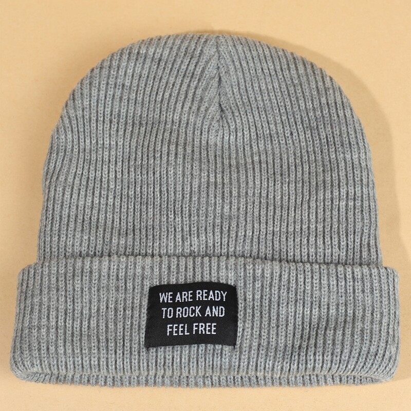 

Slogan Patch Beanie, Grey