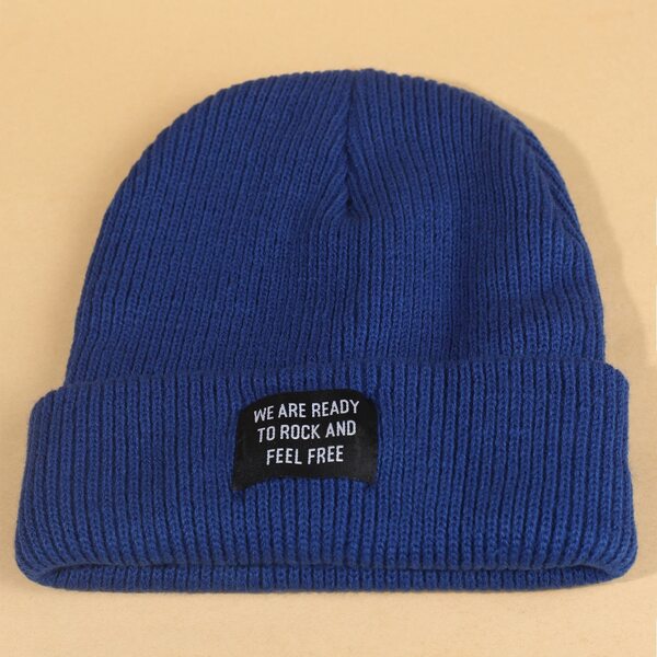 

Slogan Patch Beanie, Blue