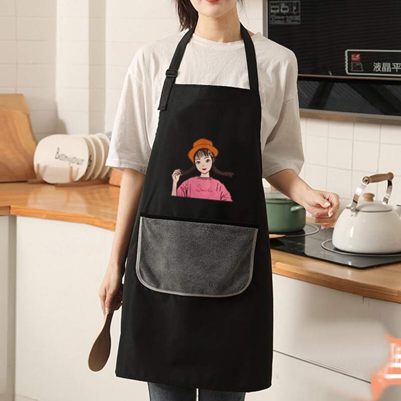 

Cartoon Girl Print Apron, Black
