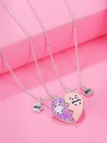 2入組小女童心形吊墜項鍊