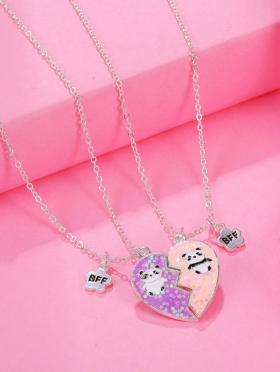 2入組小女童心形吊墜項鍊
