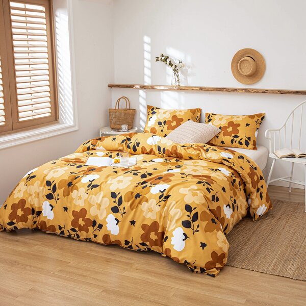 

Flower Print Bedding Set Without Filler, Yellow