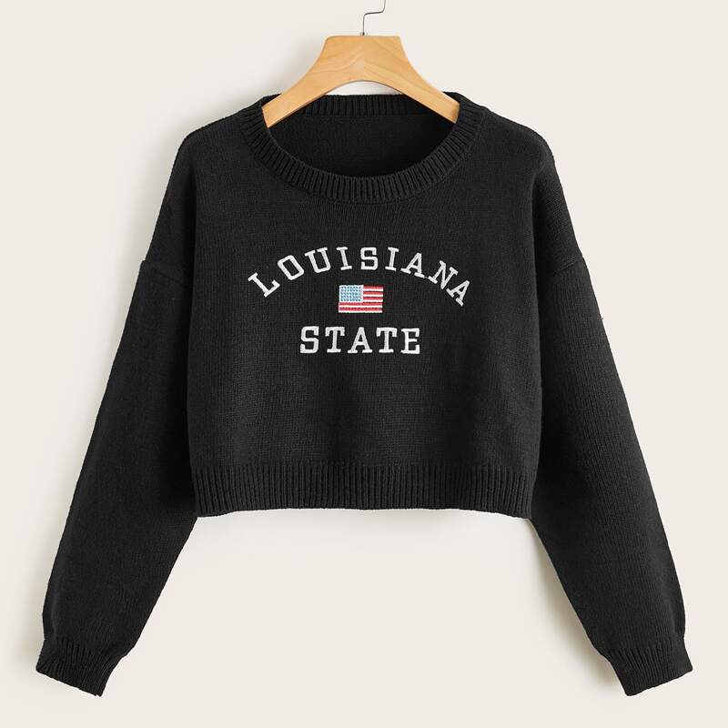 

Letter Flag Embroidery Sweater, Black