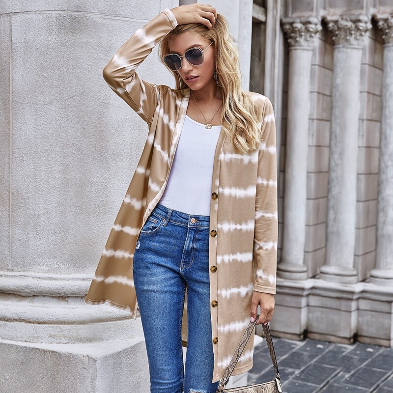

Tie Dye Print Open Front Coat, Khaki