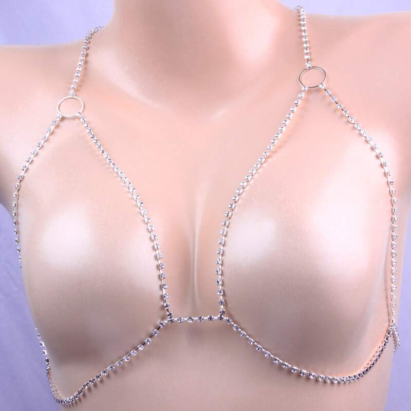 

Rhinestone Decor Body Chain, Silver