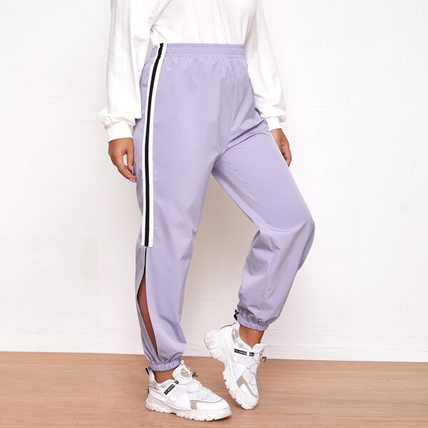 

Plus Side Stripe Split Pants, Pastel lilac purple