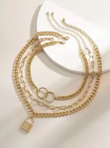 3入組鎖扣吊墜鏈條項鍊 - 金黃色 - 查看 1
