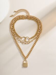 3入組鎖扣吊墜鏈條項鍊 - 金黃色 - 查看 2