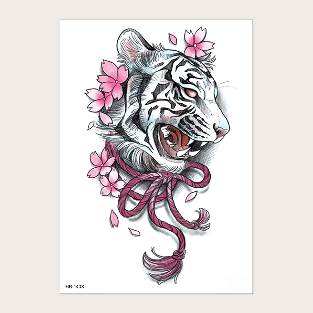 

1sheet Floral Tiger Pattern Tattoo Sticker, Multicolor