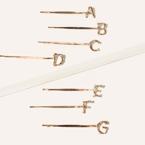 

7pcs Toddler Girls Letter Design Bobby Pin, Gold