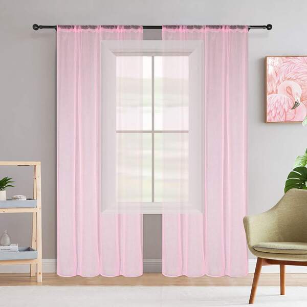 

1pc Solid Sheer Curtain, Pink