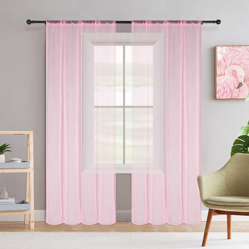 

1pc Solid Sheer Curtain, Pink
