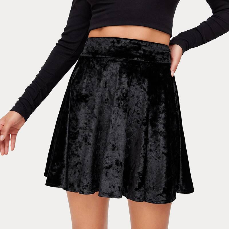 

Velvet Solid Skater Skirt, Black