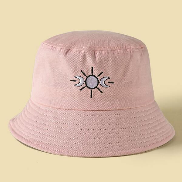 

Moon Embroidery Bucket Hat, Pink