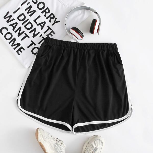 

Plus Contrast Binding Sleep Shorts, Black