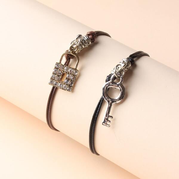 

2pcs Couple Key & Lock Charm Bracelet, Multicolor
