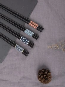 4pairs Wooden Chopstick,Kitchen,Christmas Gift - Multicolor - View 3