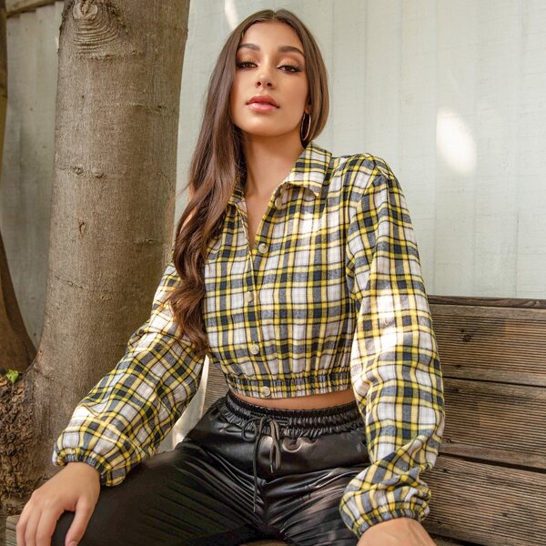 

Tartan Button Front Top, Multicolor