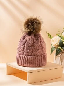Baby Pom Pom Decor Beanie - Pink - View 1