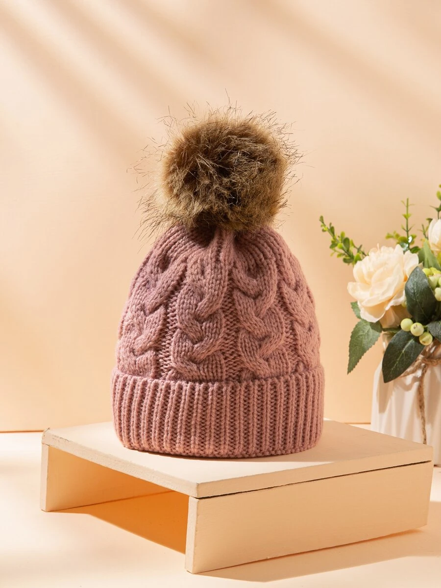 Baby Pom Pom Decor Beanie - Pink - View 1