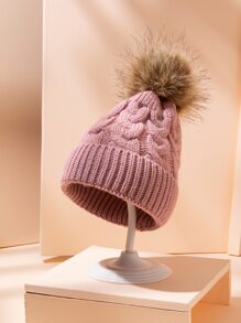 Baby Pom Pom Decor Beanie - Pink - View 2