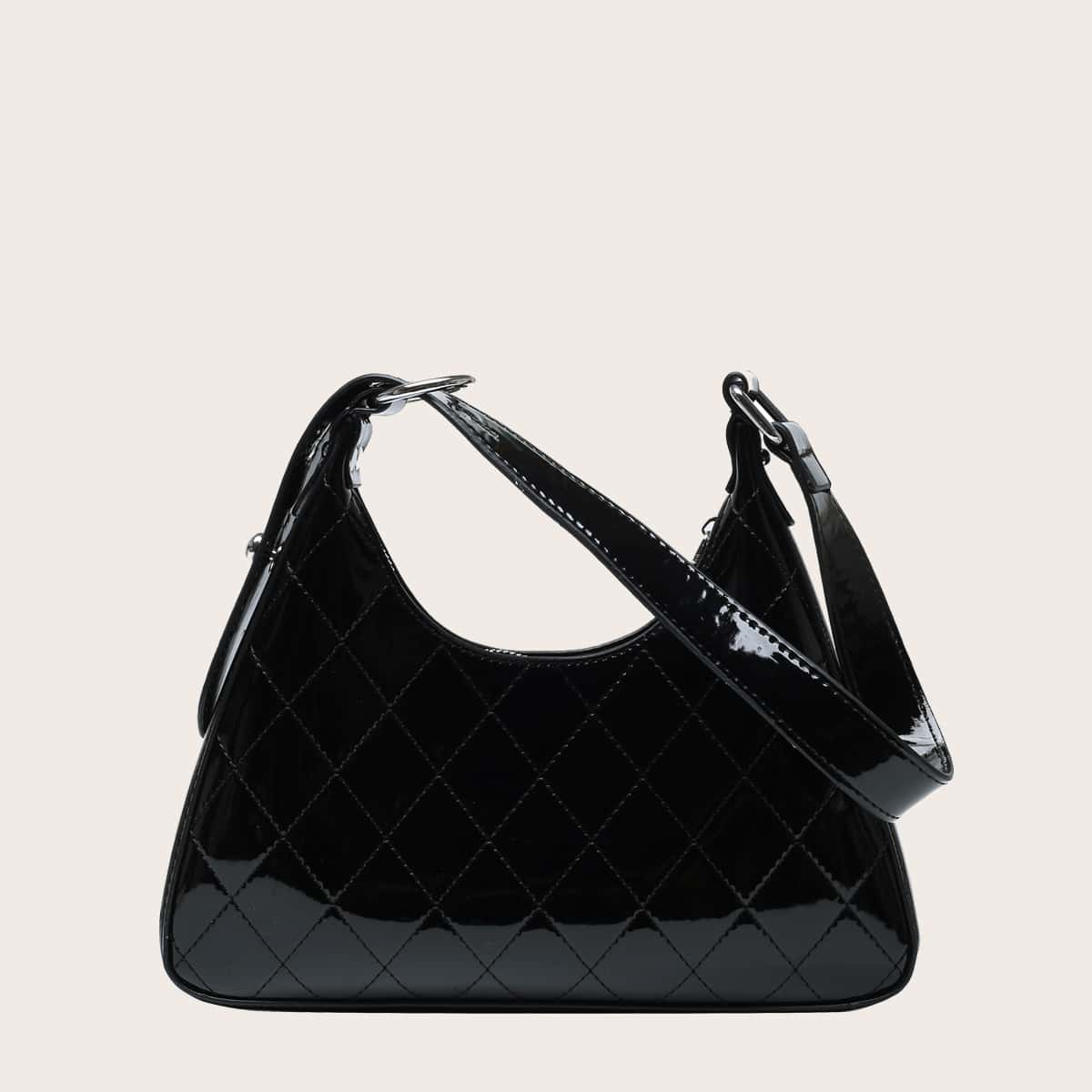

Quilted Patent Shoulder Bag, Black