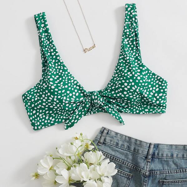 

Plus Dalmatian Knot Front Bikini Top, Green