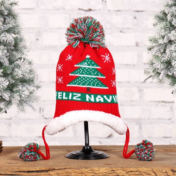 

Toddler Kids Christmas Pattern Pom Pom Decor Beanie, Multicolor