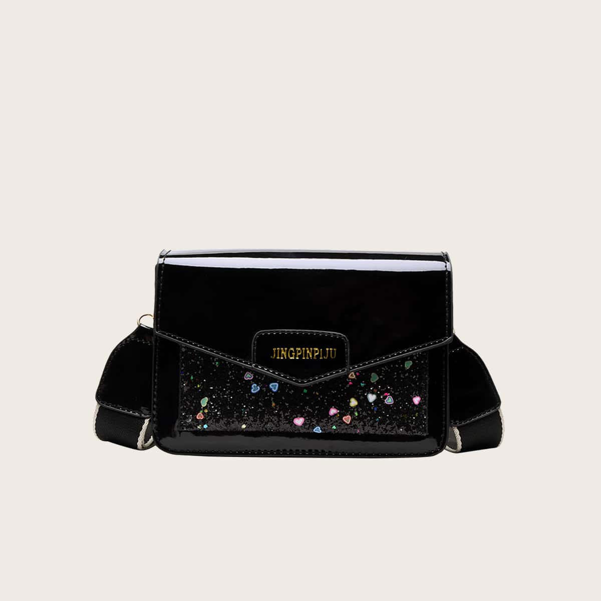 

Sequin Heart Crossbody Bag, Black