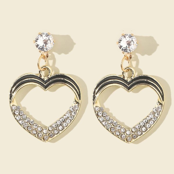 

Rhinestone Decor Heart Drop Earrings, Gold