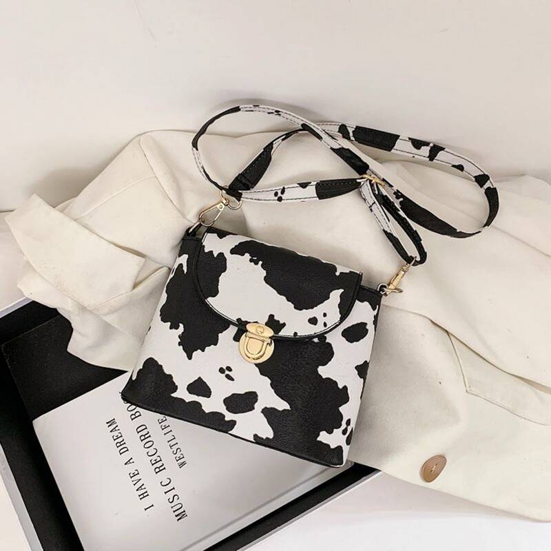 

Cow Print Crossbody Bag, Black and white