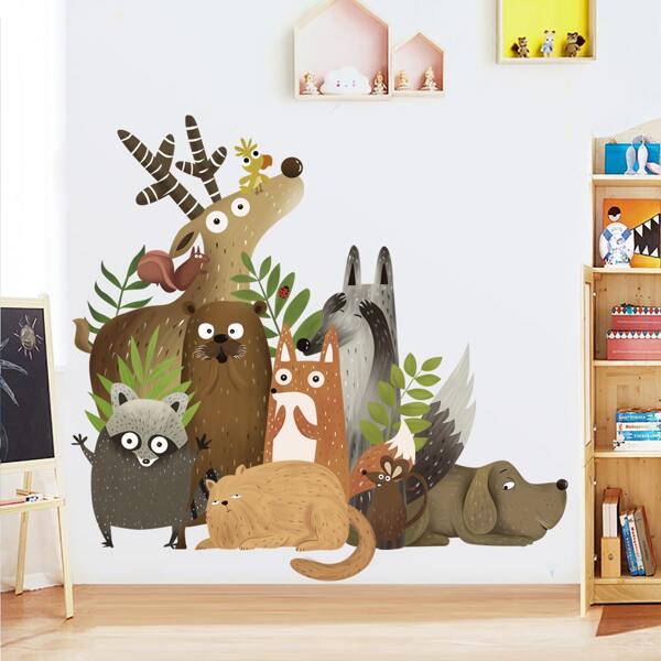 

Cartoon Animal Print Wall Sticker, Multicolor