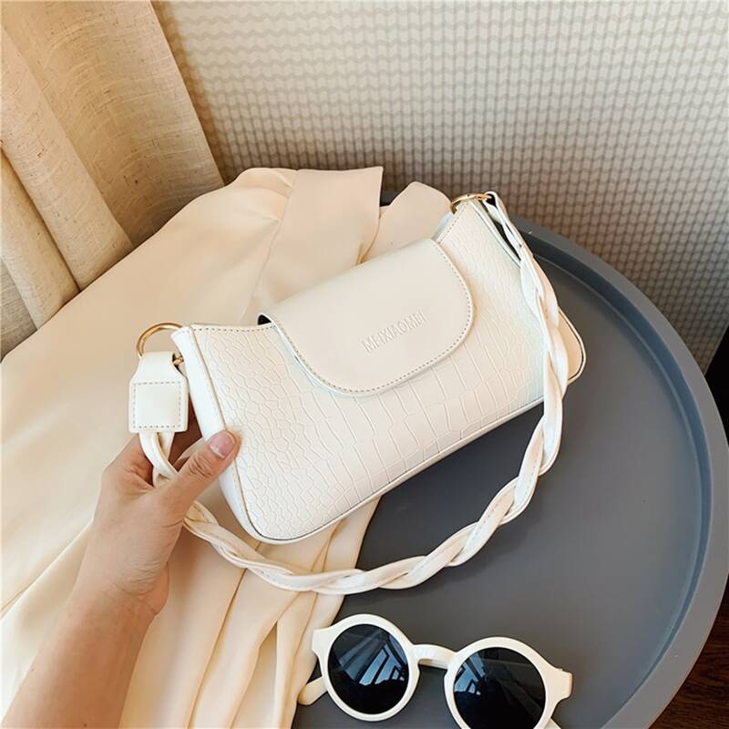 

Croc Embossed Baguette Bag, Beige
