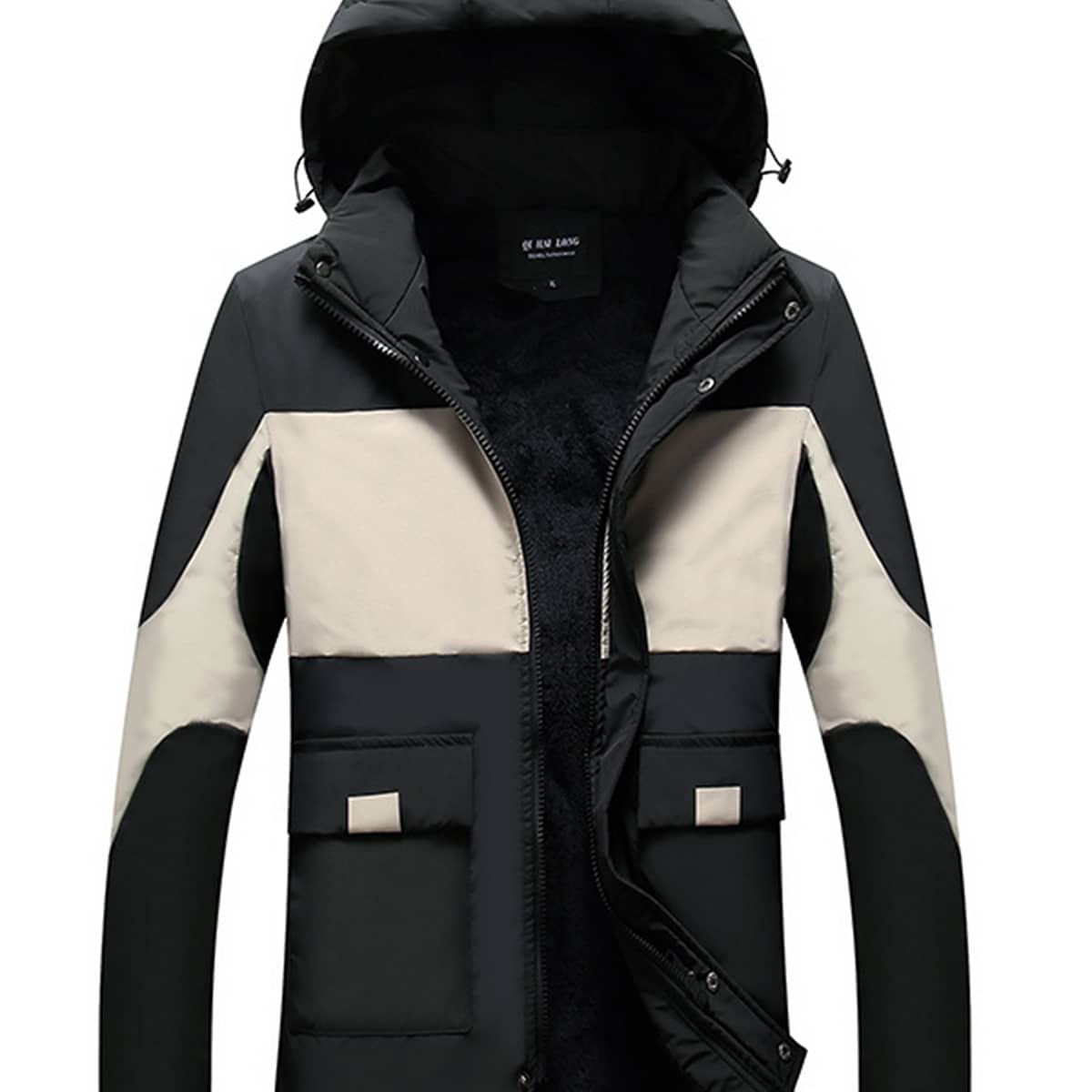 

Guys Colorblock Flannel Lined Jacket, Black and white