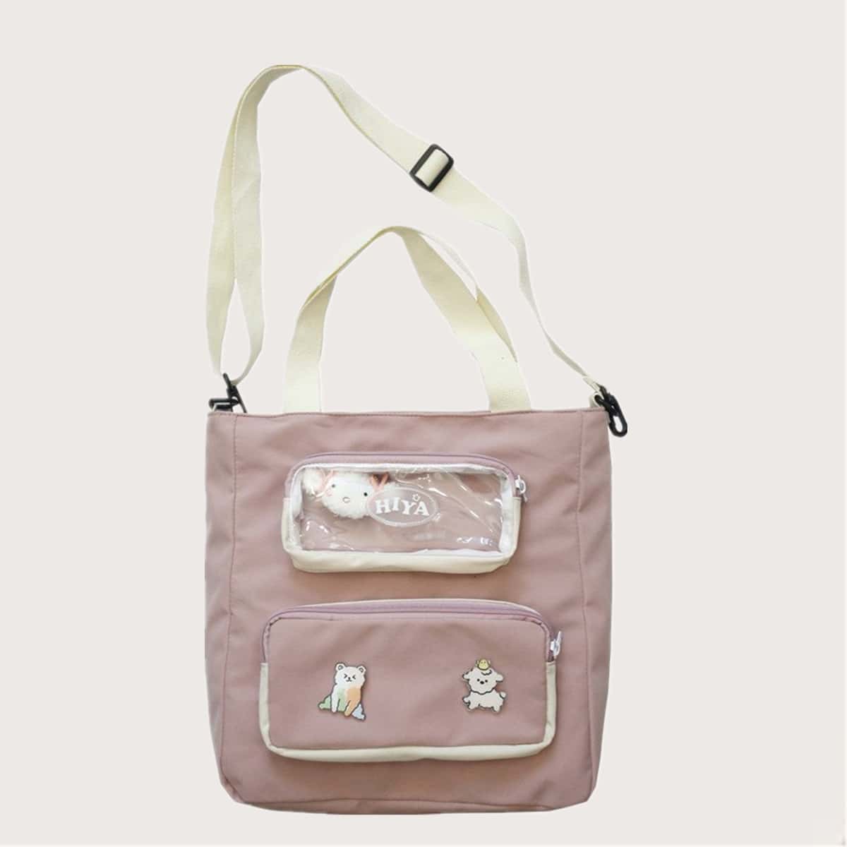 

Cartoon Pocket Satchel Bag, Pastel dusty pink