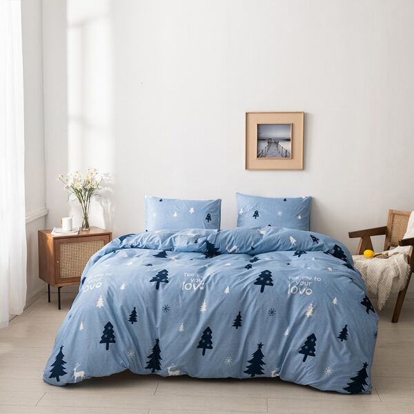

Slogan Graphic Bedding Set Without Filler, Blue