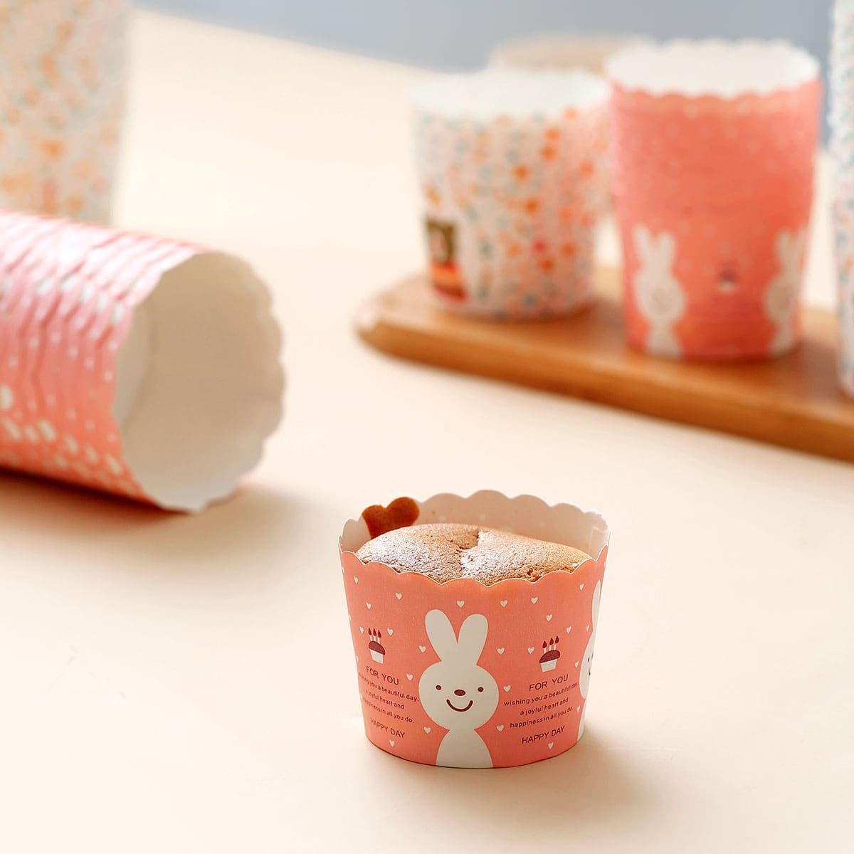 

50pcs Rabbit Print Cupcake Paper Cup, Pink