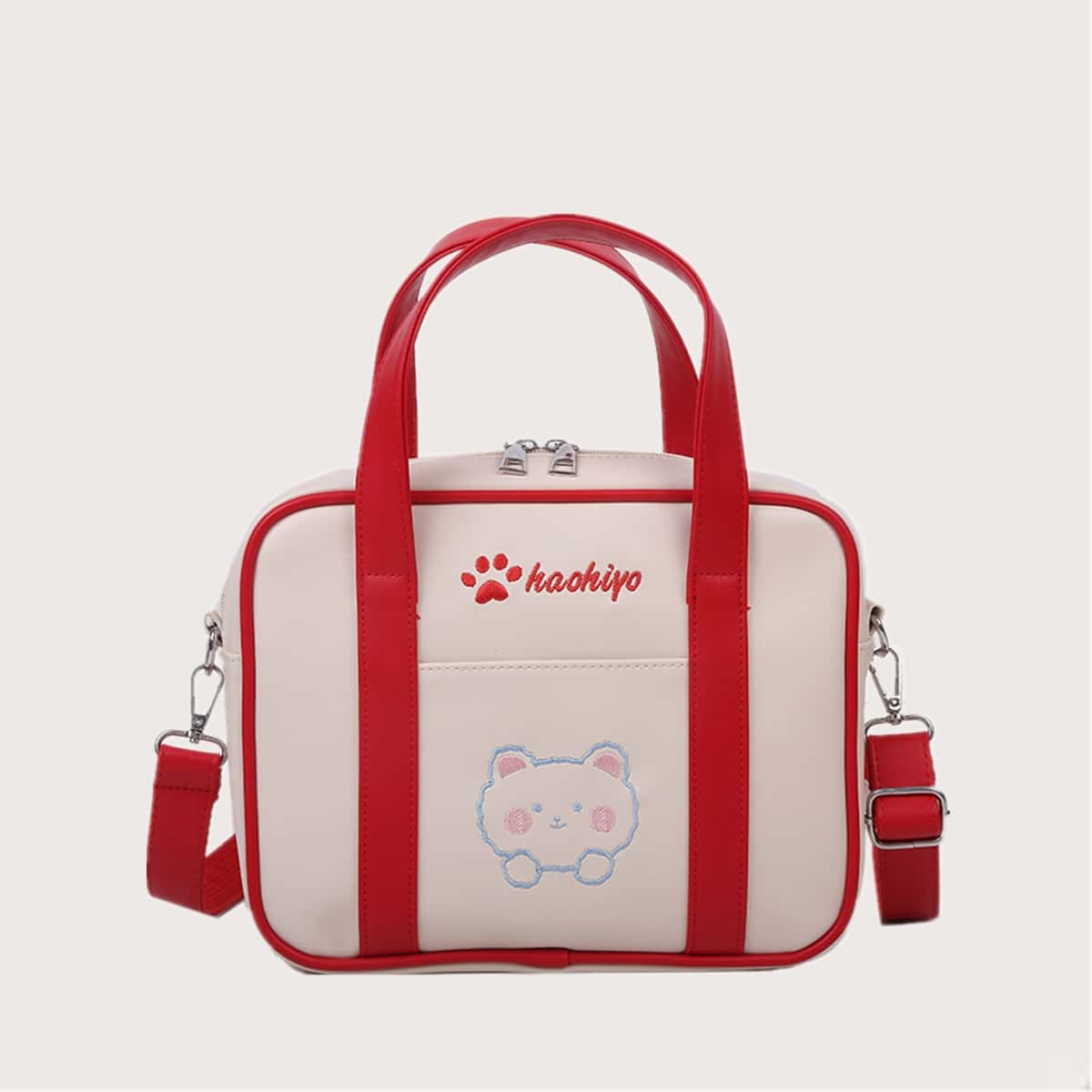

Colorblock Cartoon Satchel Bag, Red and white