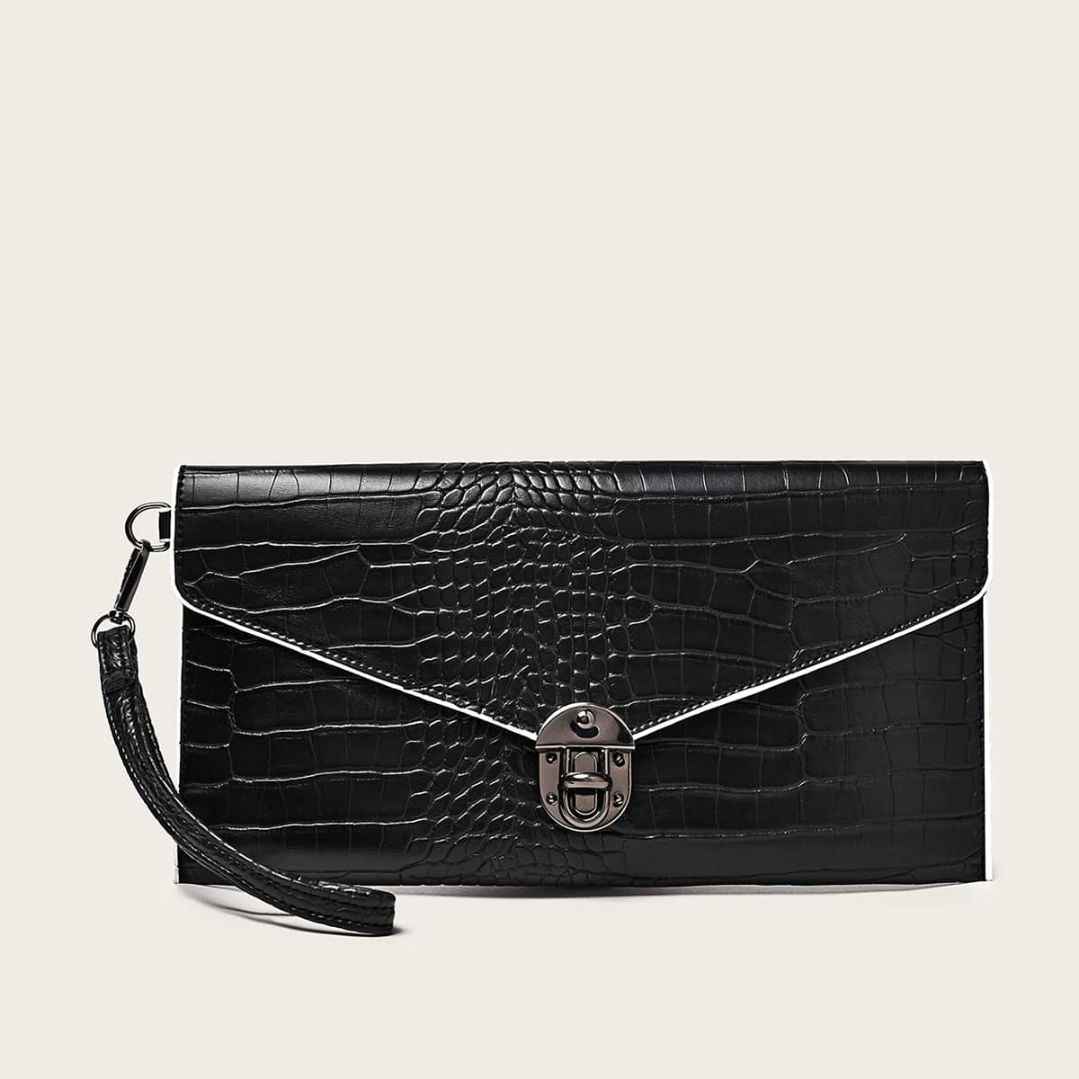 

Croc Embossed Clutch Bag, Black