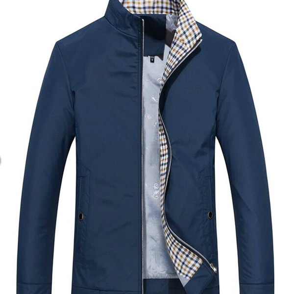 

Men Gingham Lined Zip Up Jacket, Navy blue