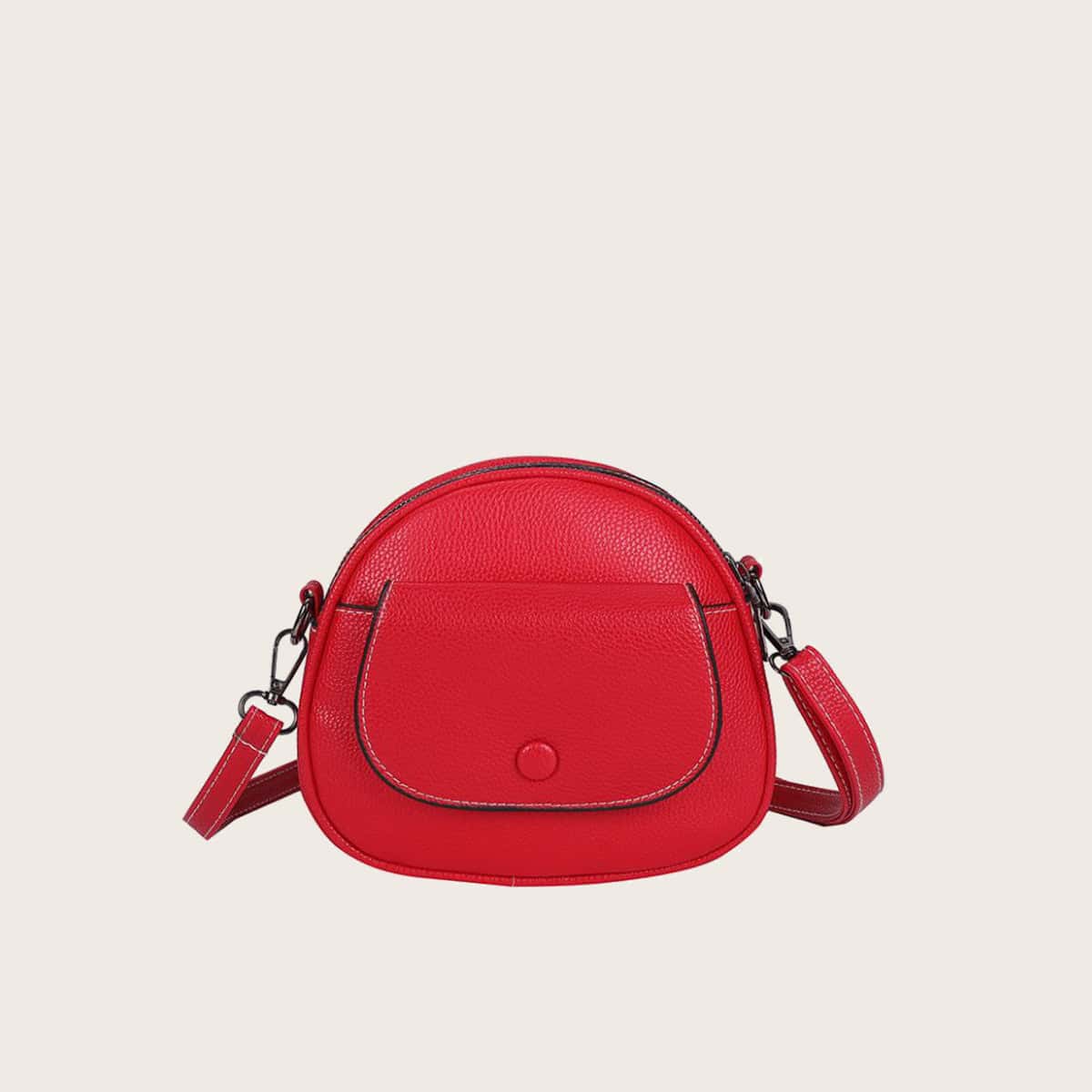 

Solid Pocket Crossbody Bag, Rose red