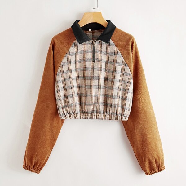 

Contrast Plaid Half Zip Corduroy Sweatshirt, Multicolor