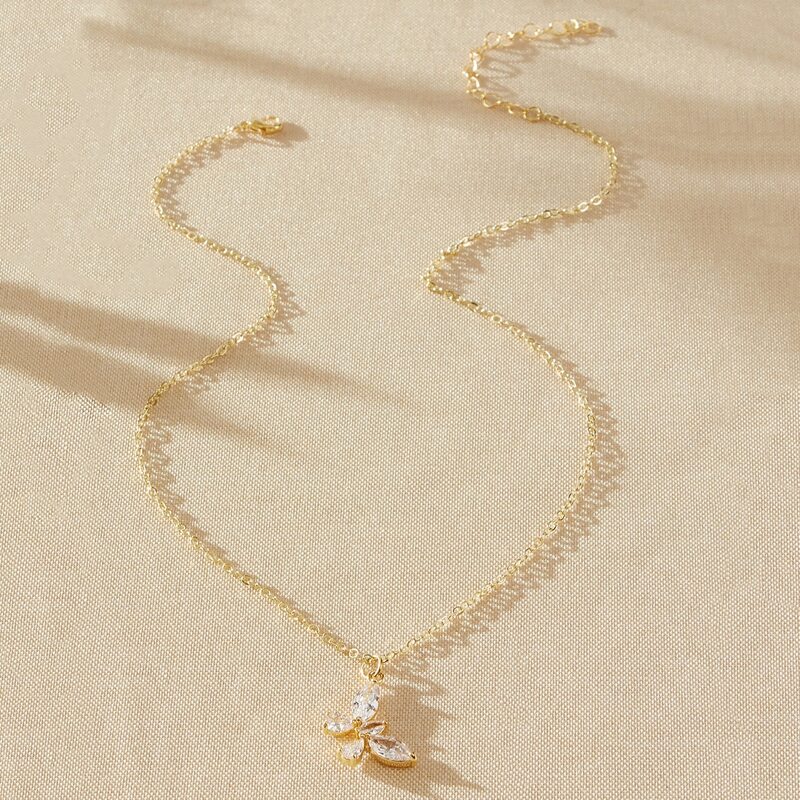 

Rhinestone Butterfly Pendant Necklace, Gold