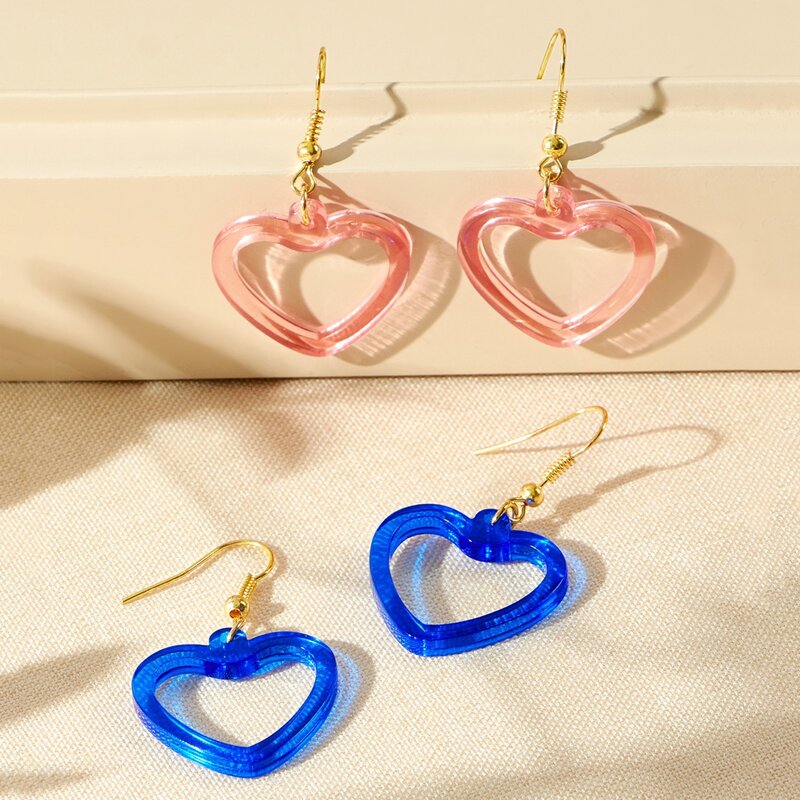 

2pairs Heart Drop Earrings, Multicolor